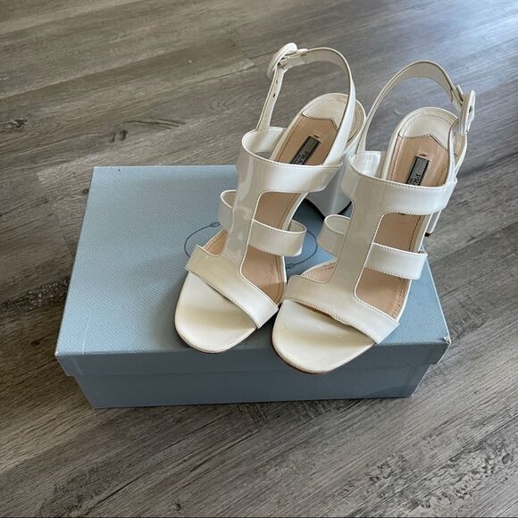 Prada White Box Patent Caged 85mm Sandals - Picture 4 of 12